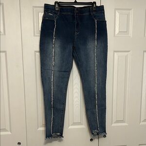 Coco & Carmen Dark Blue Women's Frayed Seam Skinny Jeans